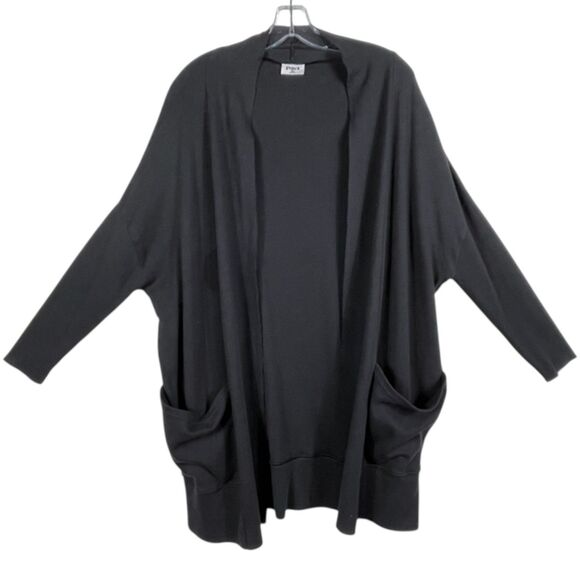 PACT Airplane Cardigan Sweater Size M/L Black Organic Cotton Long Open Front EUC - Picture 2 of 16